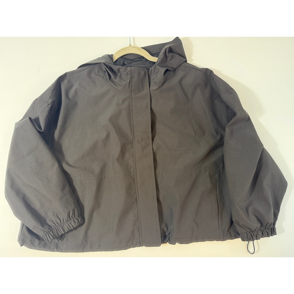 Old Navy Active Cropped Windbreaker XXL Black Water-Resistant Hooded Jacket
